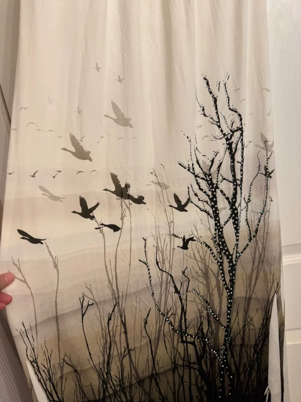 cameo Black and White Strapless Maxi Dress with Bird & Branch Print - Picture 3 of 4